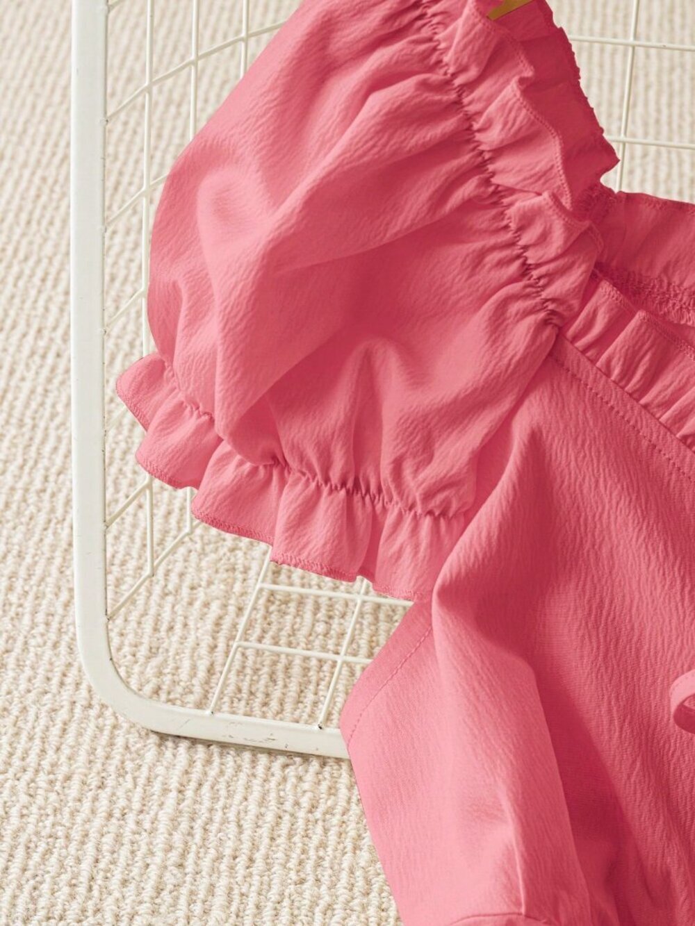 Pink Casual Women's Convertible Ruffle Tie-Up Lace Off-Shoulder Cropped Top - Picture 2 of 4